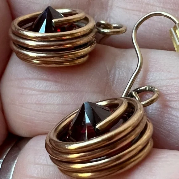 MADE IN ISRAEL VINTAGE LARGE RED ORANGE GARNET COLOR PASTE GLASS EARRINGS